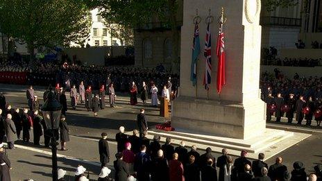 Service taking place at the Cenotaph on Remembrance Sunday, 10 November 2013