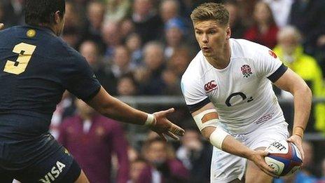 England's Owen Farrell (right) in action against Argentina