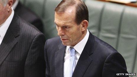 Prime Minister Tony Abbott during a swearing in ceremony in the House of Representatives chamber at Parliament House on 12 November 2013 in Canberra, Australia