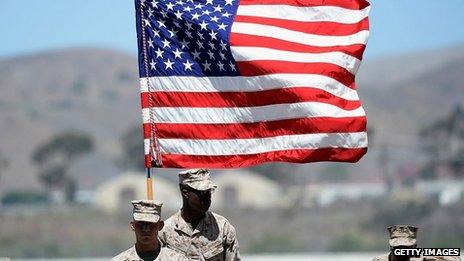 US Marines await the arrival of President Obama at Camp Pendleton. 7 Aug 2013