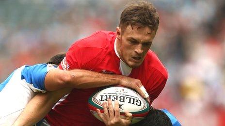 Cory Allen in action for the Wales sevens team.