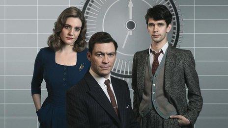 Romola Garai, Dominic West and Ben Whishaw in The Hour