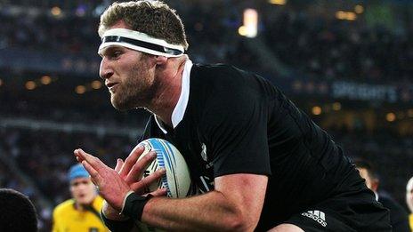 New Zealand number eight Kieran Read on the charge against Australia