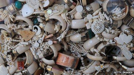 Small ivory items ready to be crushed. 14 Nov 2013