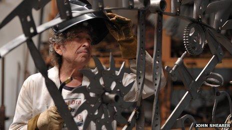 Bob Dylan at his iron works studio, September 2013