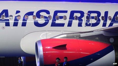 Air Serbia plane at the launch of the new airline