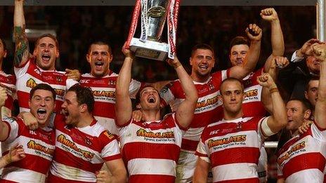 Wigan Warriors celebrate their 2013 Grand Final win