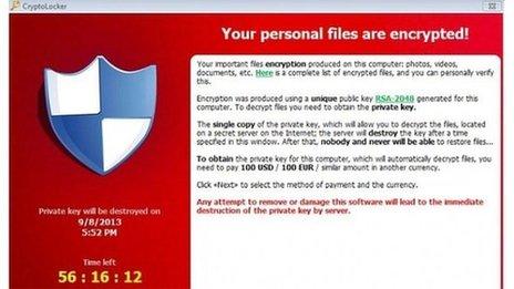 Screen image of cryptolocker