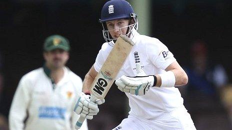 England batsman Joe Root in action against an Invitational XI in Sydney