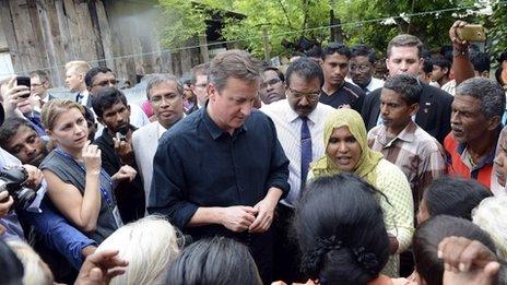 David Cameron at the Sabapathi Pillay Welfare Centre in Jaffna, Sri Lanka, 15 November 2013