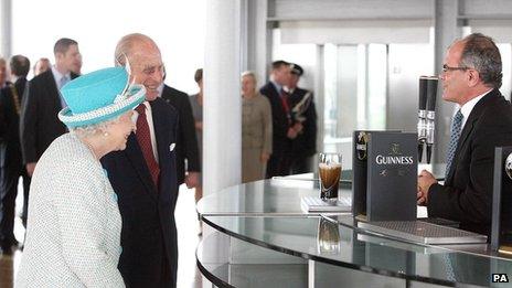 Queen Elizabeth II and the Duke of Edinburgh at the Guinness Storehouse, Dublin.