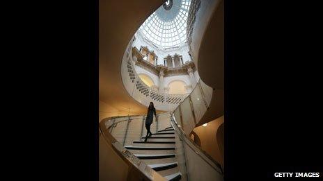 View of spiral staircase from below