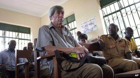 Bernard Randall in court in Uganda