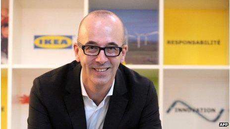 Belgian Stefan Vanoverbeke, head of French stores Ikea France, a branch of Swedish furniture giant"s Ikea, poses after a press conference in Paris (10 October 2013)