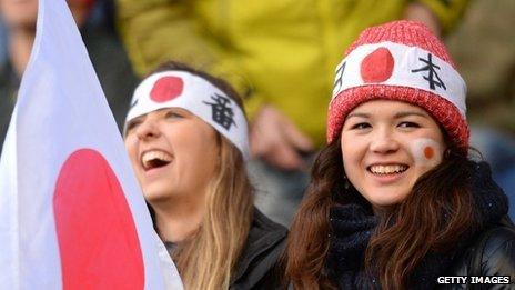 Japan fans in the crowd during the Scotland v Japan Autumn International Series Match at Murrayfield Stadium in November