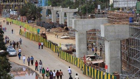 Railway track pillars in Addis Ababa