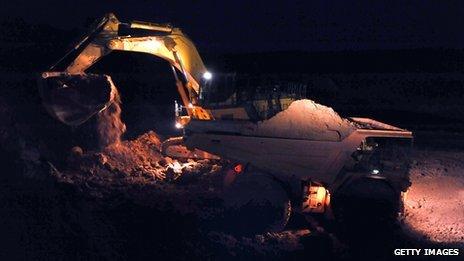 Bauxite is processed at the Compagnie des Bauxites de Guinee factory, Kamsar, Guinea