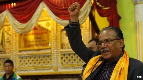 Prachanda addresses supporters during an election campaign rally in Kathmandu (November 2013)