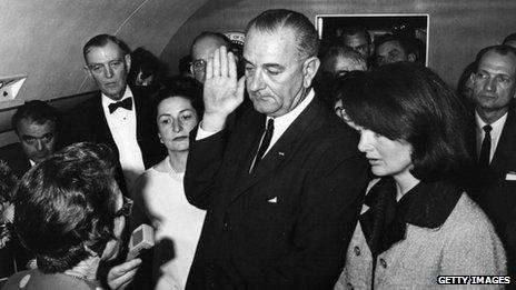 Lyndon B Johnson is sworn in as president hours after JFK's death