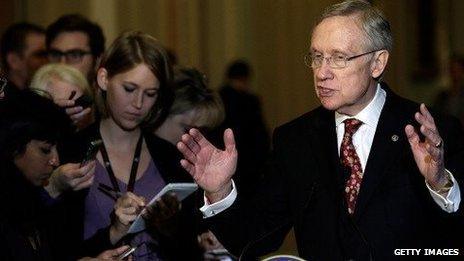 Senate Majority Leader Harry Reid talks to the press on November 19.