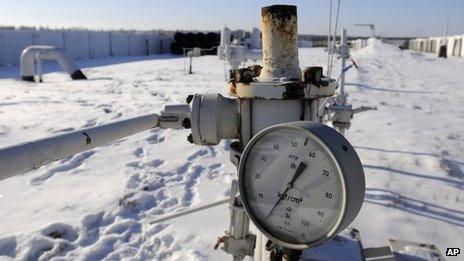 A gas pressure gauge of a main gas pipeline from Russia in the village of Boyarka near the capital Kiev