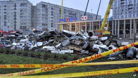 Scene of supermarket collapse in Riga. 22 Nov 2013