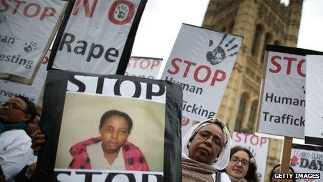 Campaigners outside Parliament on Anti-slavery Day, October 2013