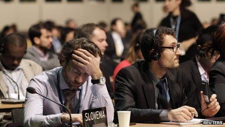 Delegates to the UN talks on climate change in Warsaw, 22 November 2013