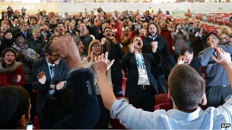 Members of civil society shout for governments to "Stop Climate Madness".