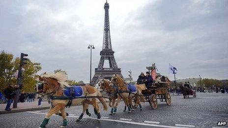 Horses and riders on a protest in Paris