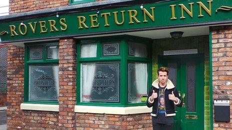 Nick Grimshaw outside the Rovers Return Inn