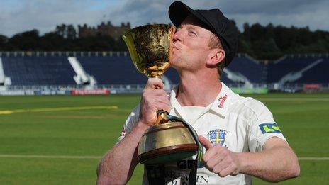 Durham captain Paul Collingwood with the County Championship trophy