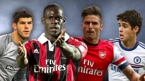 Fraser Forster, Mario Balotelli, Olivier Giroud and Oscar