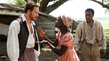 Michael Fassbender, Lupita Nyong'o and Chiwetel Ejiofor in 12 Years a Slave