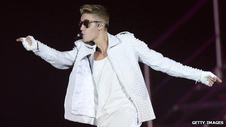 Justin Bieber during a concert in Brisbane, 27 November 2013