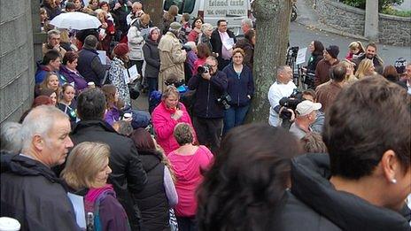 Campaigners outside Guernsey's Royal Court building