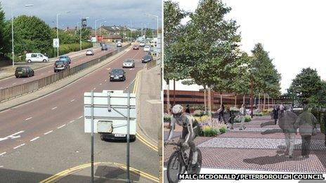 Bourges Boulevard, Peterborough, and artist's impression of new plan