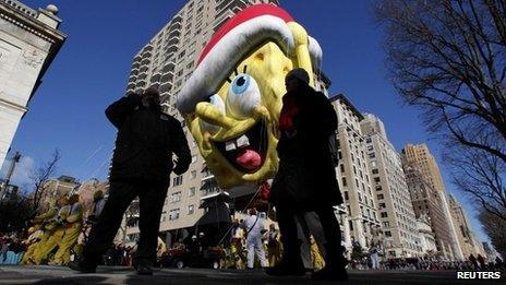 SpongeBob SquarePants balloon during the 87th Macy's Thanksgiving Day Parade in New York on 28 November 2013