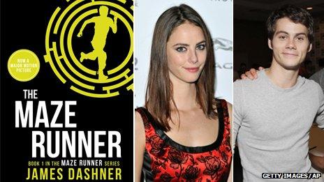 The Maze Runner book cover, Kaya Scoledario and Dylan O'Brien