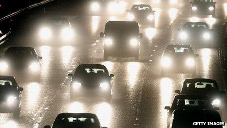 Cars on a motorway during the evening