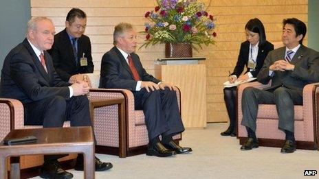 Martin McGuinness, Peter Robinson and Shinzo Abe