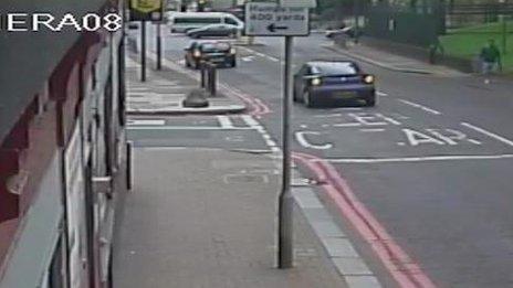 CCTV footage of Michael Adebolajo driving his Vauxhall Tigra in Woolwich on 22 May 2013 with Mr Adebowale as passenger