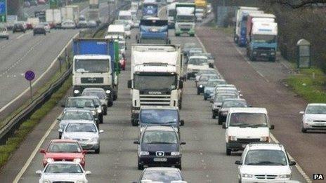 Traffic on the A14 in Cambridgeshire