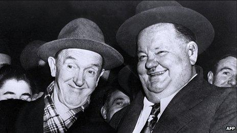 Stan Laurel and Oliver Hardy in 1950