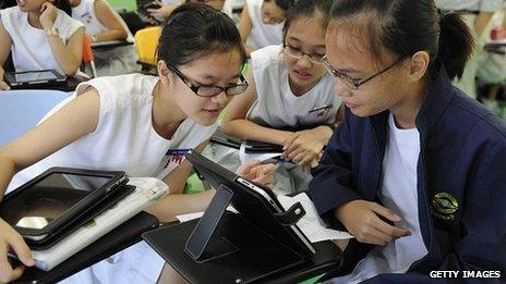 Pupils in Singapore with tablet computers