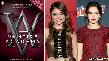 Vampire Academy book cover, Sarah Hyland and Zoey Deutch