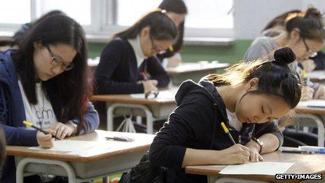 South Korean pupils taking exam