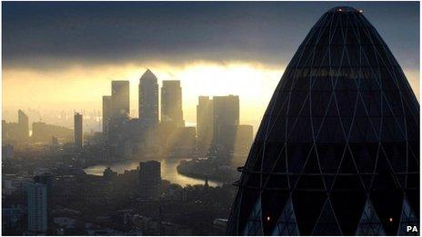 The Gherkin and Canary Wharf