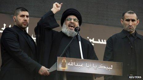 Hassan Nasrallah addresses a rally in Beirut (14 November 2013)