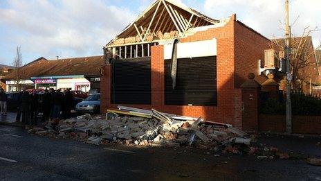 This shop on the Grosvenor Road in Belfast partially collapsed